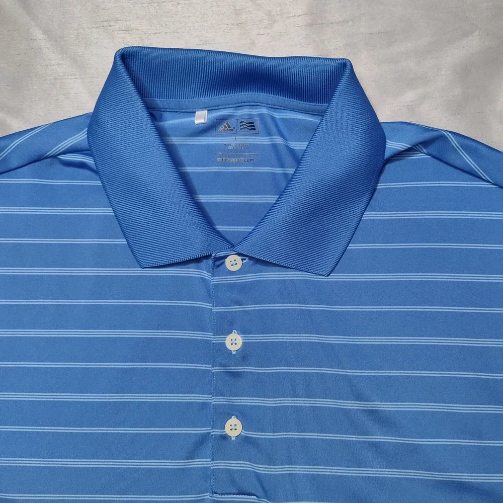 ADIDAS GOLF Men Large Blue White‎ Striped Polo Shirt EUC